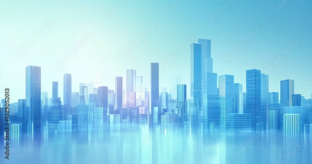 Urban blue gradient business city skyline with tall buildings, designed for decorative murals and as a design background for urban development concepts. Urban blue gradient business city skyline with tall buildings, designed for decorative murals and as a design background for urban development concepts.