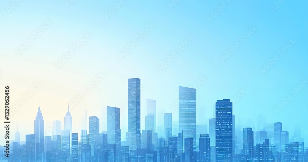 Urban blue gradient business city skyline with tall buildings, designed for decorative murals and as a design background for urban development concepts. Urban blue gradient business city skyline with tall buildings, designed for decorative murals and as a design background for urban development concepts.