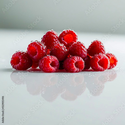 raspberries on white table