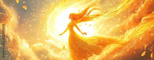 Cartoon Character colorful fantasy Cartoon Character colorful fantasy, a radiant goddess of the sun with flowing golden hair, spreading warmth and light in a dreamy fantasy realm