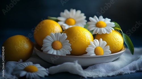 Obraz na płótnie BRIGHT SUMMER IMAGE OF CHAMOMILES AND LEMONS w salonie
