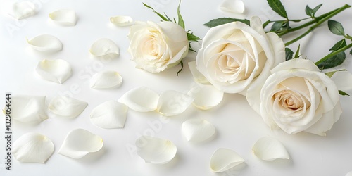 Obraz na płótnie Minimal style. White roses and petals set on pastel white background w salonie