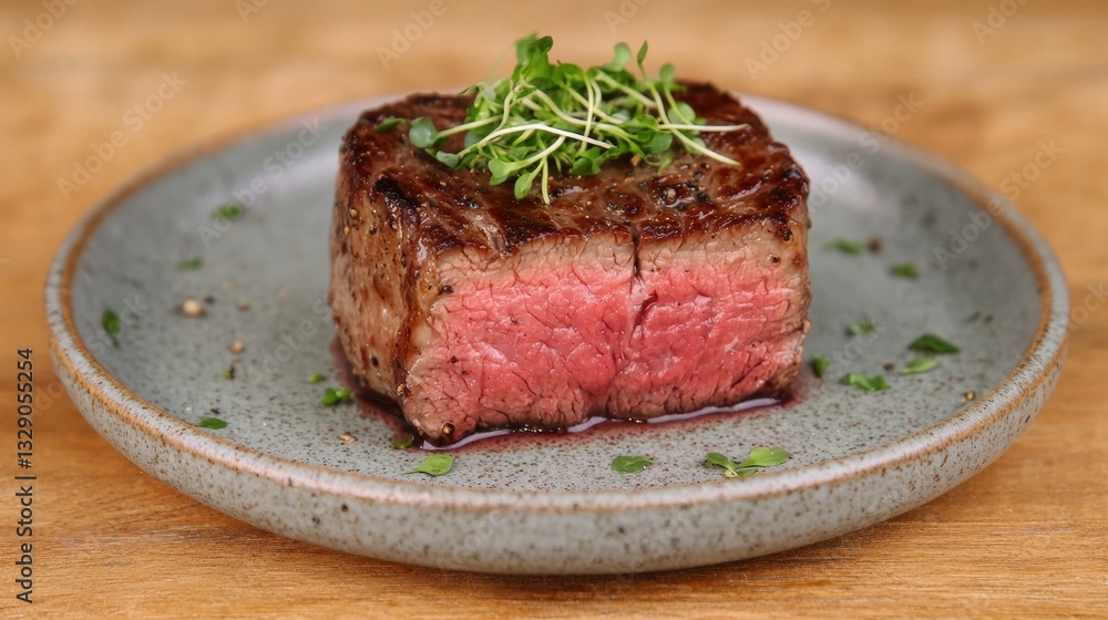 Bottom Round concept. Perfectly cooked steak plated with fresh herbs Bottom Round concept. Perfectly cooked steak plated with fresh herbs