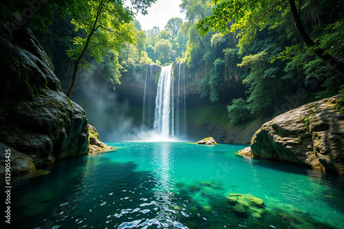 Enchanting Blue Waterfall with Mesmerizing Turquoise and Azure Hues
