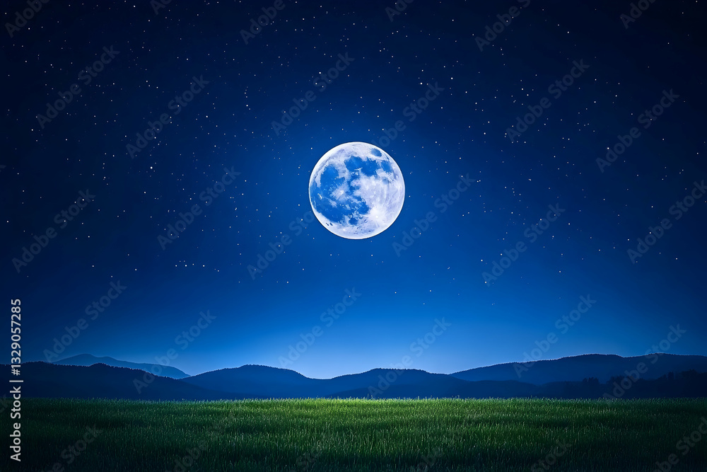 Serene full moon over a tranquil landscape Serene full moon over a tranquil landscape