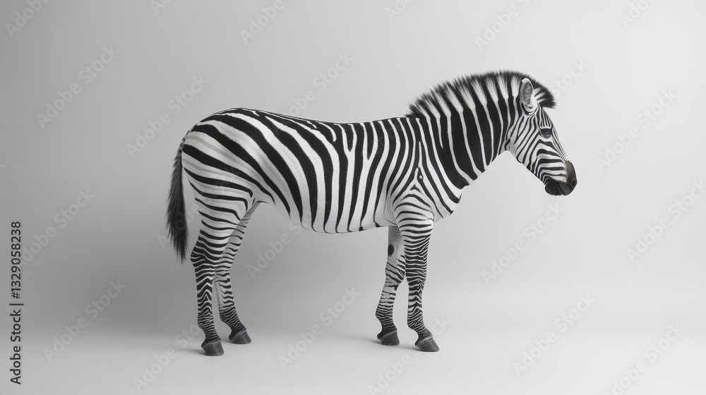 Fototapeta premium Graceful zebra with striking black-and-white stripes, gazing to the right against a vivid backdrop. Every stripe tells a story in this dynamic 3D masterpiece