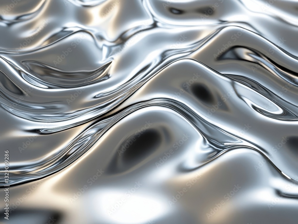 Futuristic Liquid Metal Surface with Dynamic Ripple Effect and Glossy Reflections, High-Tech Silver Material for Modern Product Design and Luxury Brand Backgrounds Futuristic Liquid Metal Surface with Dynamic Ripple Effect and Glossy Reflections, High-Tech Silver Material for Modern Product Design and Luxury Brand Backgrounds