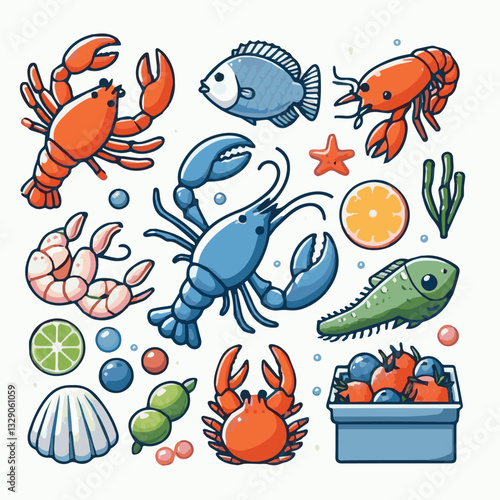 seafood, fish, restaurant, food, menu, dinner, sea, sketch, ocean, fresh, illustration, vector, vintage, market, shellfish, octopus, ink, meal, gourmet, shrimp, lobster, drawing, design, background, c