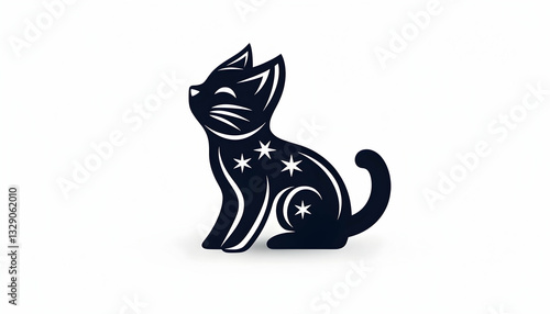 Wallpaper Mural Silhouette of a stylized seated cat, adorned with stars Torontodigital.ca