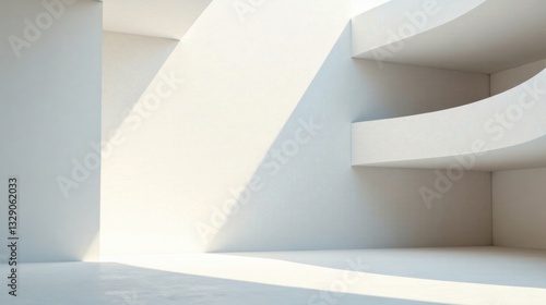 Wallpaper Mural Sunlit Minimalist Modern Architecture Interior Design Featuring Curved Walls and Elevated Platforms Torontodigital.ca