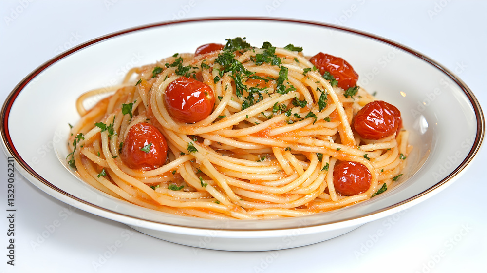 Simple spaghetti with cherry tomatoes and parsley in a tomato sauce Simple spaghetti with cherry tomatoes and parsley in a tomato sauce