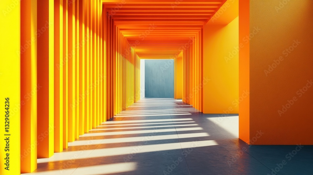 Geometric Abstract 3D Structure with Vibrant Orange and Yellow Blocks Creating Modern Architectural Installation, Dynamic Lighting and Shadows, Minimalist Design Background Geometric Abstract 3D Structure with Vibrant Orange and Yellow Blocks Creating Modern Architectural Installation, Dynamic Lighting and Shadows, Minimalist Design Background