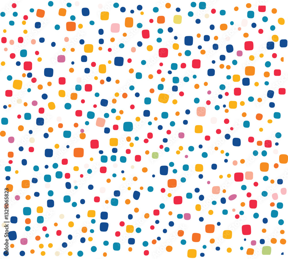 Abstract Colorful Pattern with small squares and dots, vector illustration, white background, simple design, flat colors, cute style, simple shapes Abstract Colorful Pattern with small squares and dots, vector illustration, white background, simple design, flat colors, cute style, simple shapes