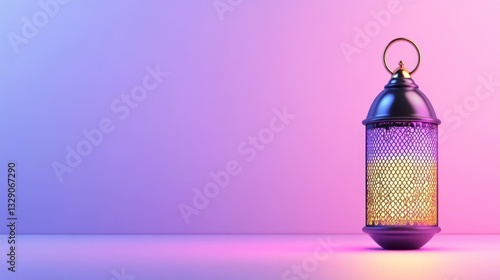 modern ramadan lantern with gradient lighting on purple and blue background