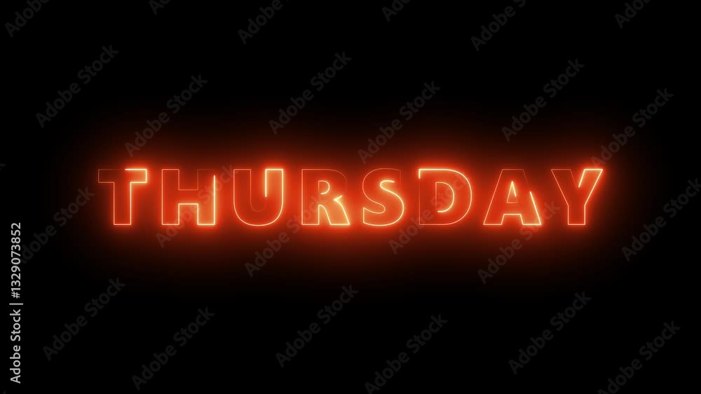 Thursday Text Animation. Neon Glowing Animation on Black Background. 4K Motion Graphics Thursday Text Animation. Neon Glowing Animation on Black Background. 4K Motion Graphics