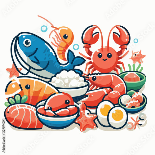 seafood, fish, restaurant, food, menu, dinner, sea, sketch, ocean, fresh, illustration, vector, vintage, market, shellfish, octopus, ink, meal, gourmet, shrimp, lobster, drawing, design, background, c