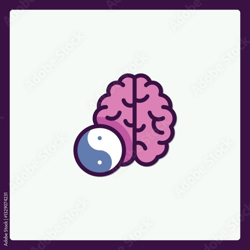 Yin Yang Symbol Adjacent to a Stylized Brain Represents Balance