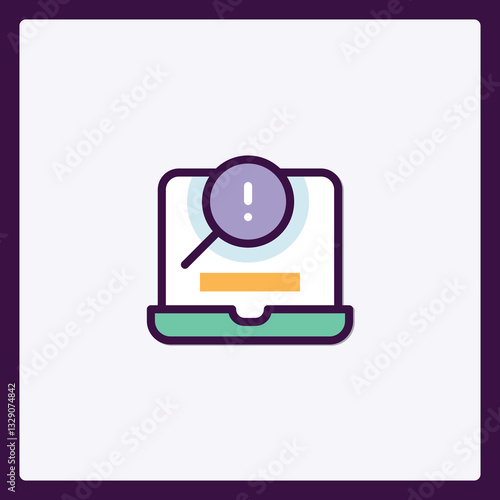 Conceptualized icon of a laptop being inspected for issues or alerts online