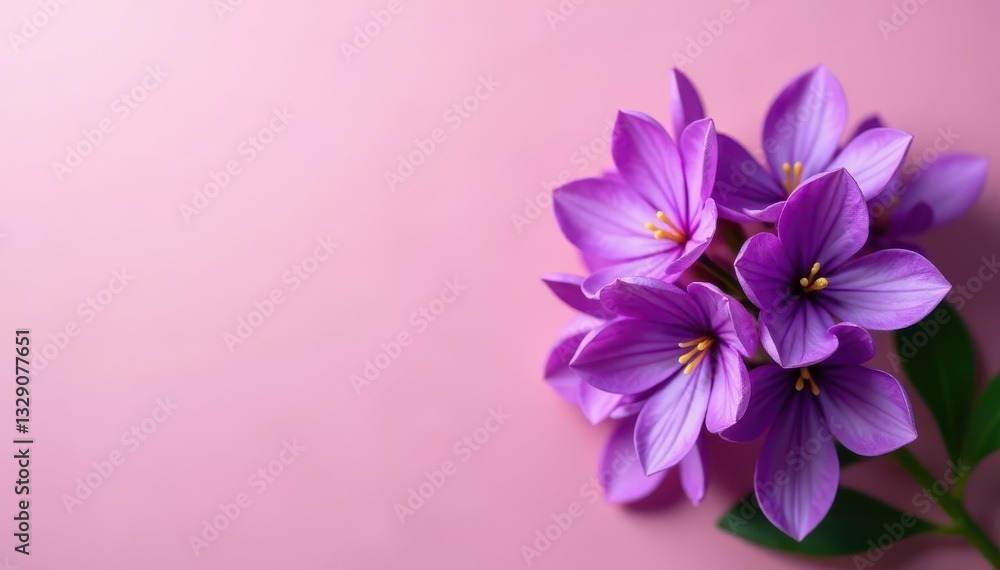 Cluster of rich purple flowers on a delicate pink , garden, flower arrangement Cluster of rich purple flowers on a delicate pink , garden, flower arrangement
