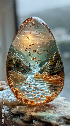 a rainy scene in a glass bead