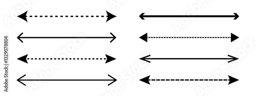 Set of double long straight, dashed vector arrows icon