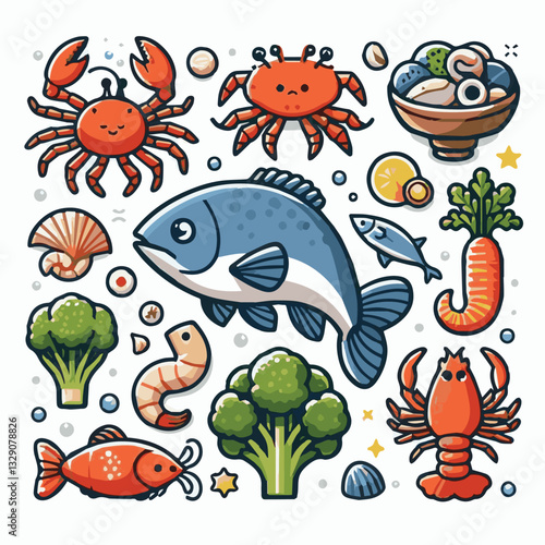 seafood, fish, restaurant, food, menu, dinner, sea, sketch, ocean, fresh, illustration, vector, vintage, market, shellfish, octopus, ink, meal, gourmet, shrimp, lobster, drawing, design, background, c