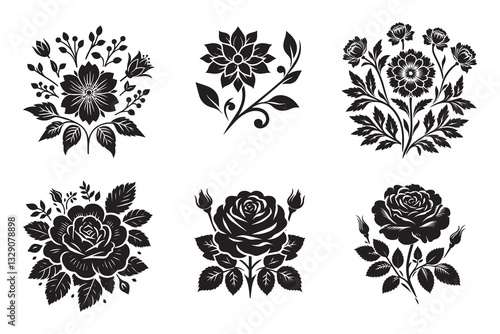 Elegant Black and White Rose silhouette set