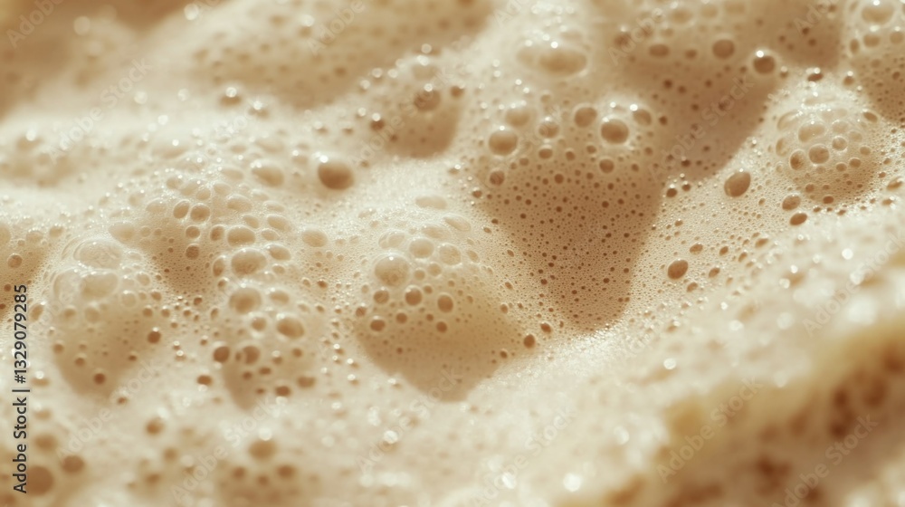 Close-up of dense, brown beer bubbles forming atop a liquid. Close-up of dense, brown beer bubbles forming atop a liquid.