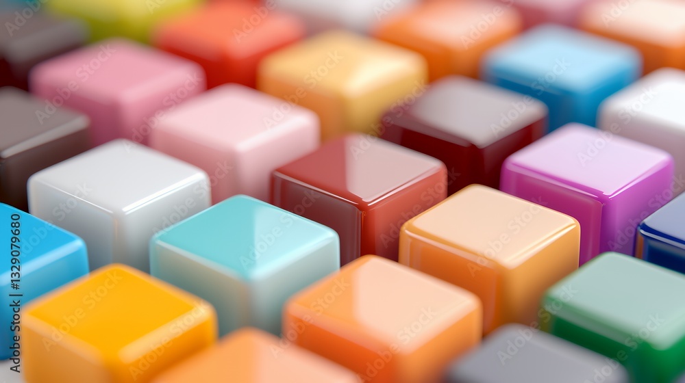 Obraz premium Colorful Cube Array Glossy Surface Forming an Abstract Geometric Pattern