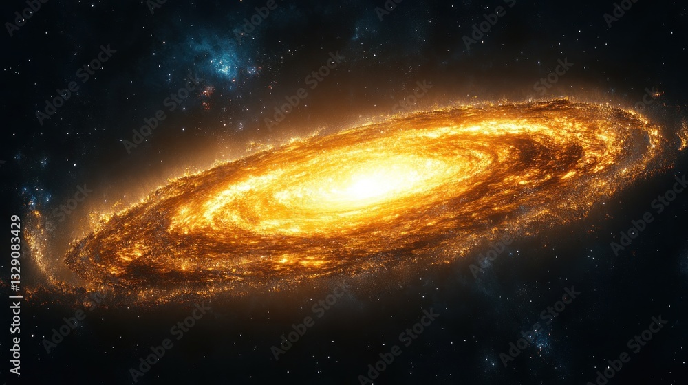 Fototapeta premium Fiery spiral galaxy in deep space, swirling cosmic dust and gas.