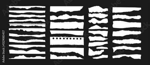 Torn paper. Ripped edges. Paper texture rough surface. Kraft scrapbook, collage art, hand torn notebook sheets, jagged edge page. Handmade cardstock overlays vector set