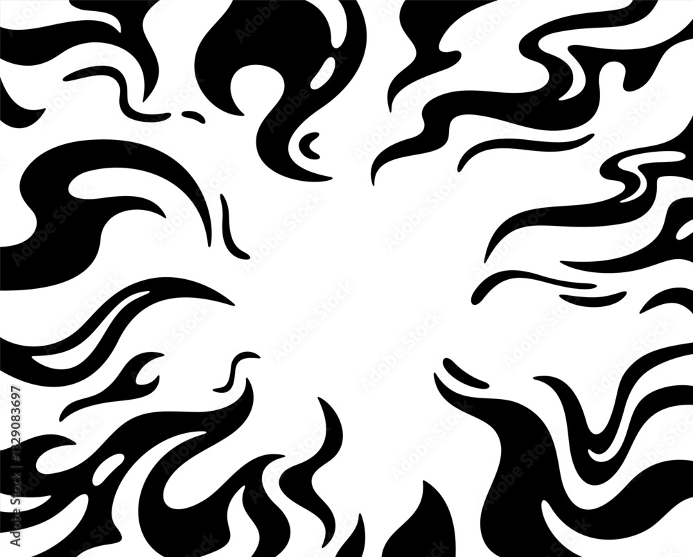 Naklejka premium Comic book backgrounds. Fantastic fire flames frame. Hand drawn smoke effect. Manga black and white cartoon frame. Hero comic page. Explosion action. Vector illustration