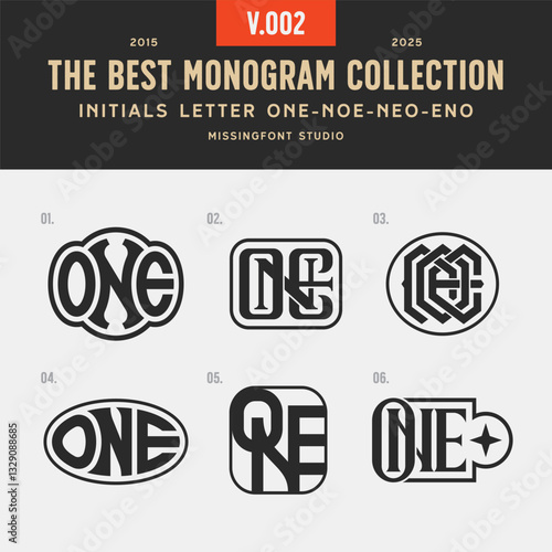 Monogram collection with initial ONE, NOE or ENO. Templates set logo designs. Can be applied on stationery, invitations, signage, packaging, or even as a branding element and etc