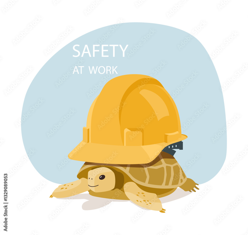 Turtle in a construction helmet. Concept illustration of the use of protective equipment at work. Vector illustration. Turtle in a construction helmet. Concept illustration of the use of protective equipment at work. Vector illustration.