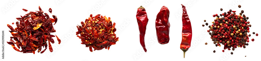 Obraz premium A set of different types and sizes of dried red peppers