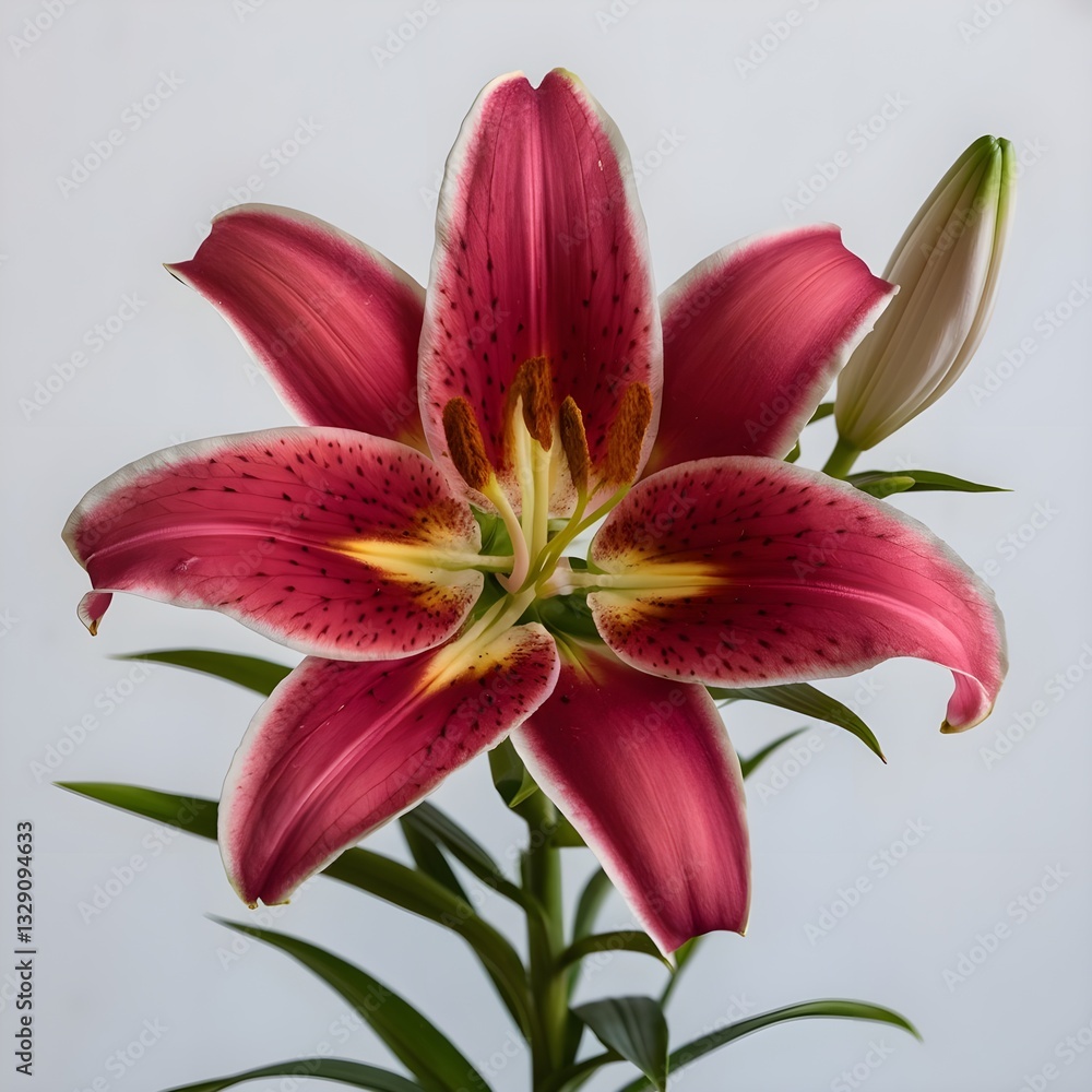 Naklejka premium Stunning Deep Red Lily with White Edges in Close-up