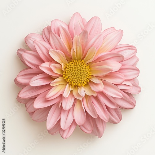 Pale Pink Flower with Yellow Center on Off White Background