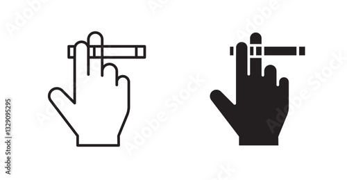 Hand holding cigarette line icon vector set.