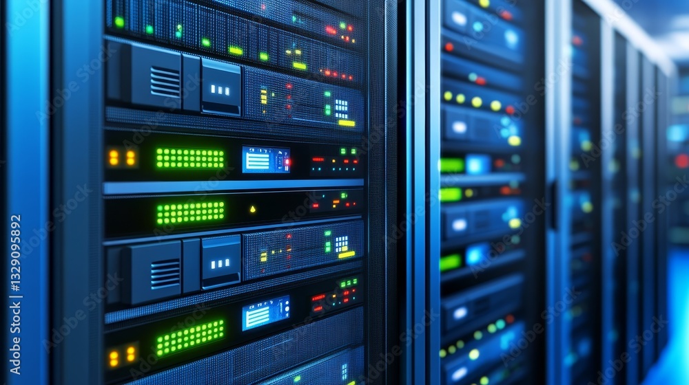Powerful servers aligned look inside modern data center infrastructure servers Powerful servers aligned look inside modern data center infrastructure servers