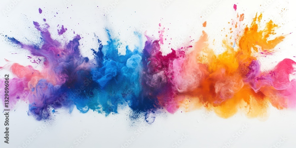 Vivid paint splatter explosion on white, featuring dynamic blends of blue, purple, pink, and orange hues creating an abstract masterpiece Vivid paint splatter explosion on white, featuring dynamic blends of blue, purple, pink, and orange hues creating an abstract masterpiece