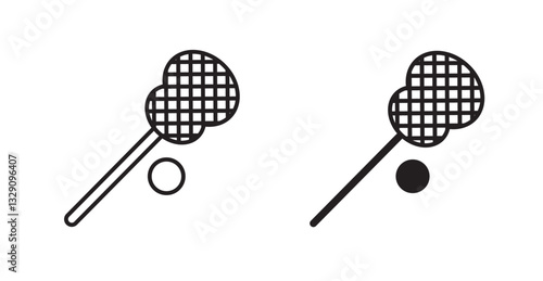 Lacrosse stick ball line icon vector set.