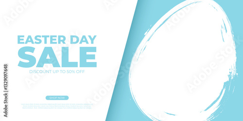 Easter Day Sale commercial banner with white brush stroke egg for Easter holiday shopping promotion and sale advertising. Vector illustration.