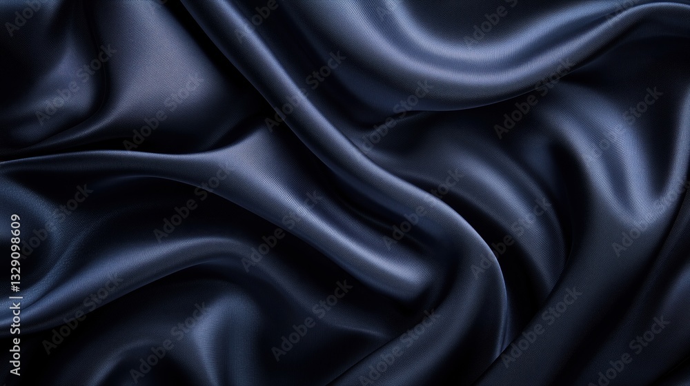 Fototapeta premium Dark blue background, blurry dark texture, soft fabric, cloth, satin, silk, material with wavy folds, abstract blurred dark wallpaper for design