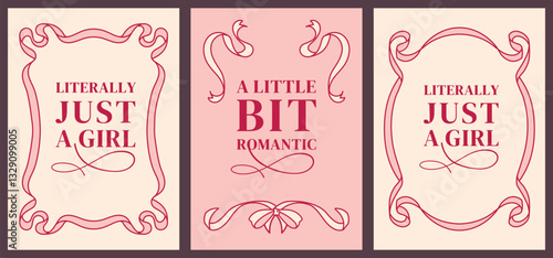 Romantic vintage frames with intricate ribbon details, for adding text. Empty space for invitations, greeting cards, branding, packaging, and vertical social media designs