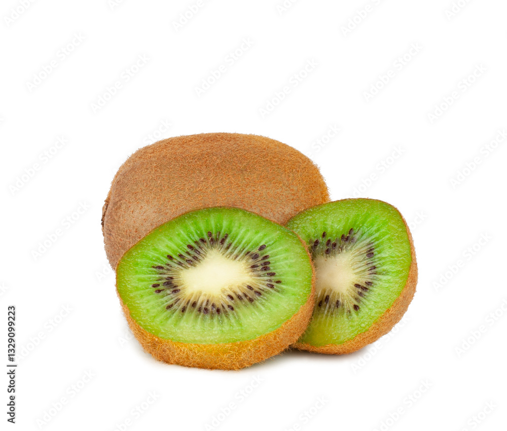 Kiwi fruit and slices isolated on a white background Kiwi fruit and slices isolated on a white background