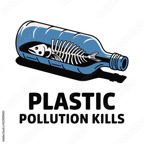 Plastic Pollution Kills T Shirt Design Fish Stuck Inside a Bottle