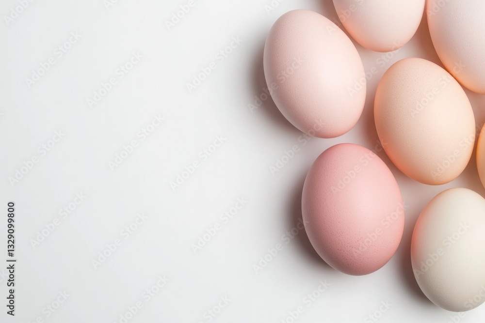 Soft pastel eggs arranged on clean surface create serene composi Soft pastel eggs arranged on clean surface create serene composi