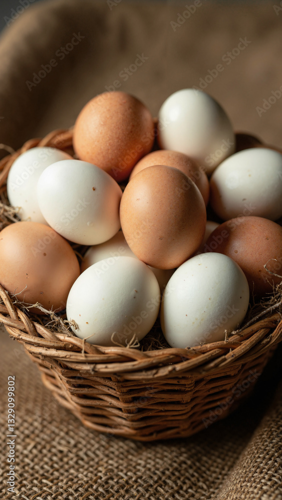 Rustic Woven Basket of Fresh Farm Eggs for Organic Food Brands and Culinary Blogs Rustic Woven Basket of Fresh Farm Eggs for Organic Food Brands and Culinary Blogs