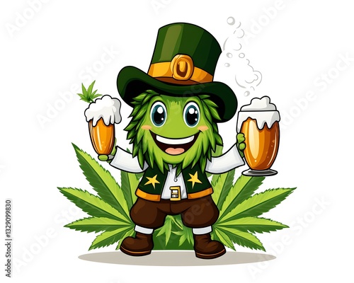Leprechaun Cannabis Character with Beer