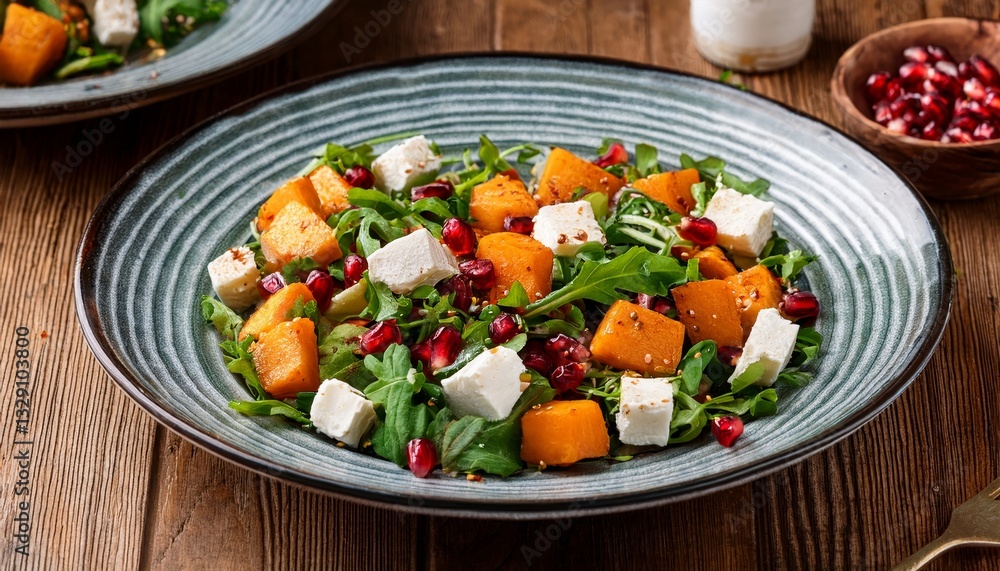 Mixed salad with sweet potatoes, feta, and pomegranate seeds Mixed salad with sweet potatoes, feta, and pomegranate seeds